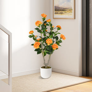 36 Inch Artificial Camellia Tree with Blooming Flower 2 Pack-Orange view 6