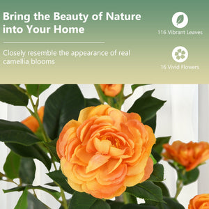 36 Inch Artificial Camellia Tree with Blooming Flower 2 Pack-Orange view 7