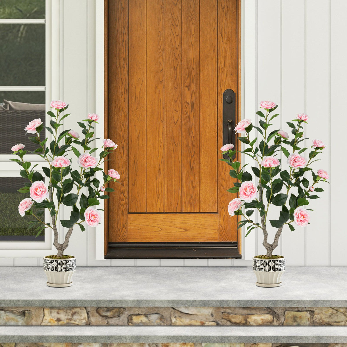 36 Inch Artificial Camellia Tree with Blooming Flower 2 Pack-Pink view 2