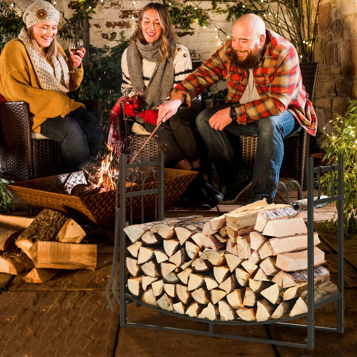 36 Inch Fireplace Log Holder with Kindling Holders and Shovel view 2