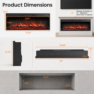 36 Inch Recessed Electric Fireplace Heater with Adjustable Flame Colors & Brightness view 4
