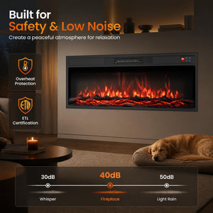 36 Inch Recessed Electric Fireplace Heater with Adjustable Flame Colors & Brightness view 9