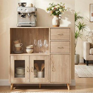 36 Inch Sideboard Buffet Cabinet with Open Compartment-Natural view 6