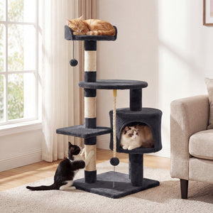 36 Inch Tall Kitten Tower with Condo and Plush Perch-Dark Gray view 2