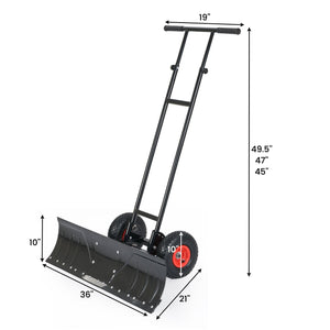36 Inches Snow Shovel with Wheels and Adjustable Angle-Black view 4