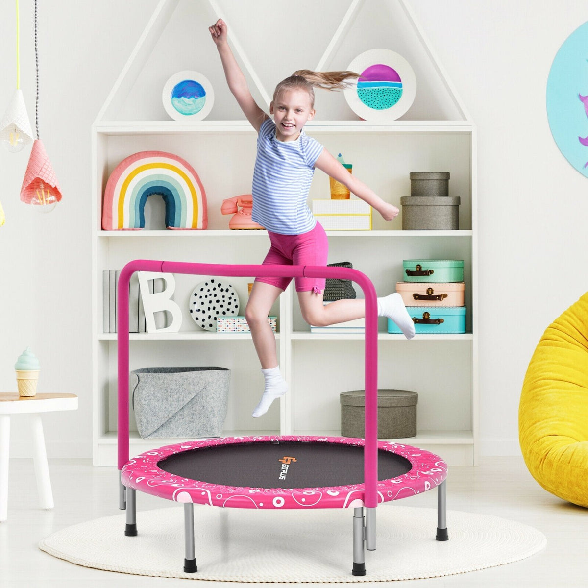 36 Inch Kids Trampoline Mini Rebounder with Full Covered Handrail-Pink view 2