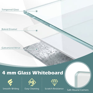 36 x 24 Inches Glass Whiteboard with Eraser and Removable Tray view 7