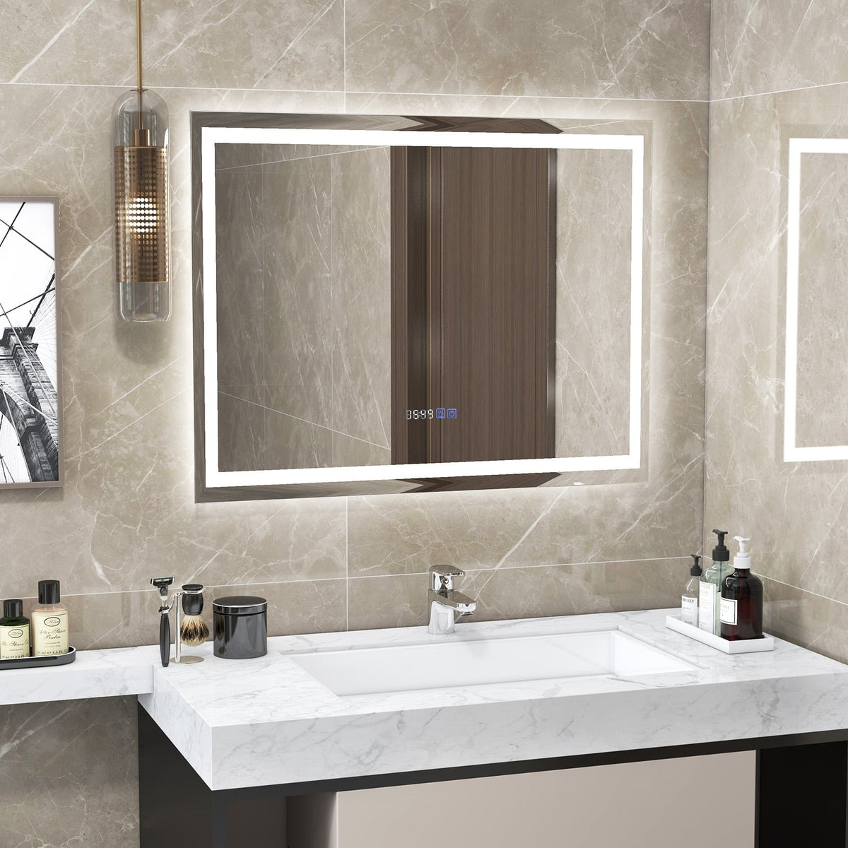 LED Bathroom Mirror Wall Mounted Rectangle Mirror with 3-Color Dimmable Lights-M view 2