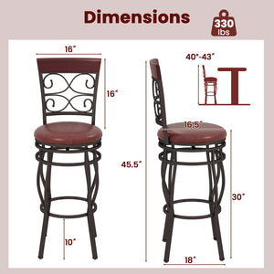 2 Pieces 30 Inch 360 Degree Swivel Bar Stools with Leather Padded Seat-Brown view 4