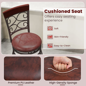 2 Pieces 30 Inch 360 Degree Swivel Bar Stools with Leather Padded Seat-Brown view 8