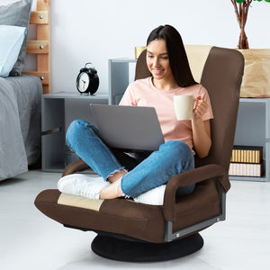 360-Degree Swivel Gaming Floor Chair with Foldable Adjustable Backrest-Brown view 6