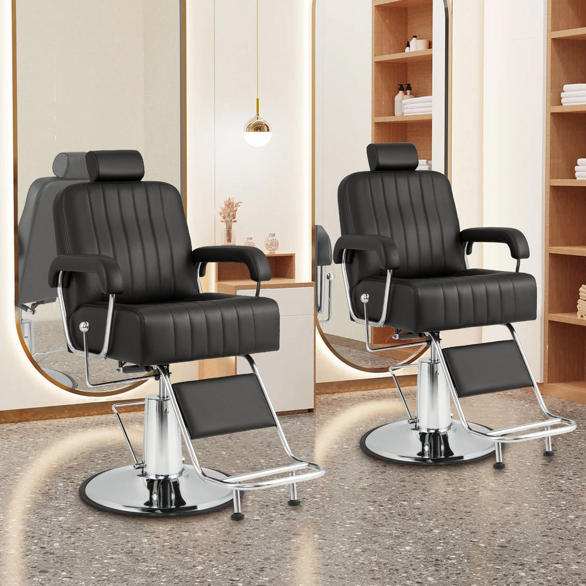 360 Degrees Swivel Salon Hydraulic Barber Chair with Adjustable Headrest and Reclining Backrest-Black view 2
