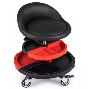 360° Rolling Mechanic Stool with 2 Tool Storage Trays-Red view 4