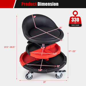360° Rolling Mechanic Stool with 2 Tool Storage Trays-Red view 5