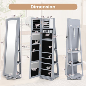 360° Rotatable 2-in-1 Lockable Jewelry Cabinet with Full-Length Mirror-Gray view 4