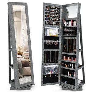 360° Rotatable 2-in-1 Lockable Jewelry Cabinet with Full-Length Mirror-Green