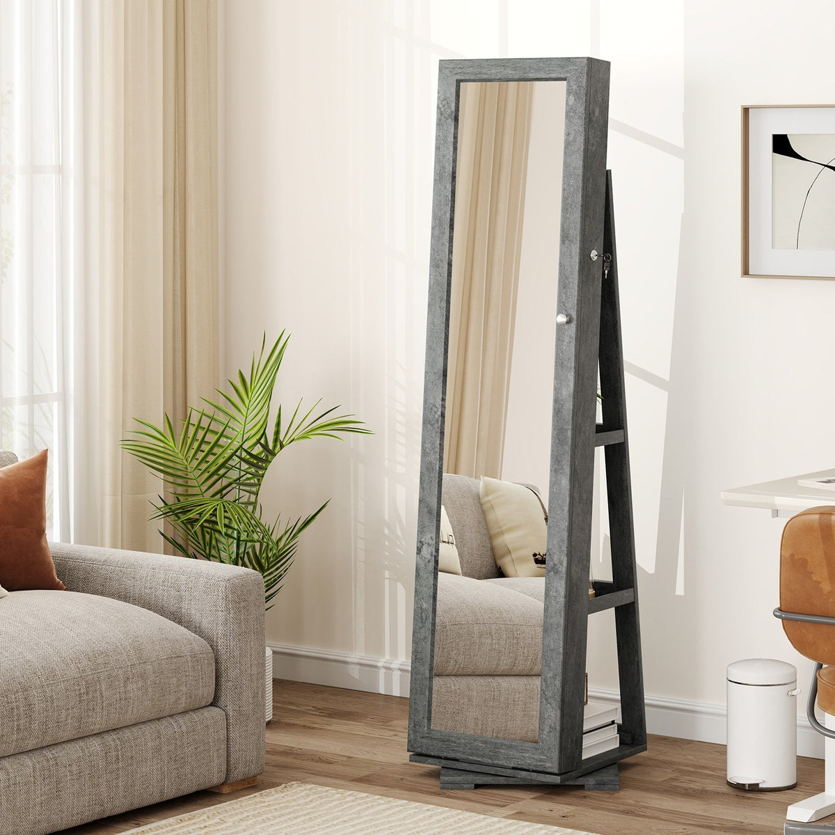 360° Rotatable 2-in-1 Lockable Jewelry Cabinet with Full-Length Mirror-Green view 2