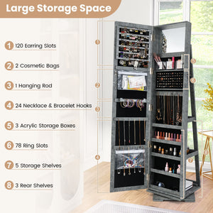 360° Rotatable 2-in-1 Lockable Jewelry Cabinet with Full-Length Mirror-Green view 6
