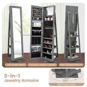 360° Rotatable 2-in-1 Lockable Jewelry Cabinet with Full-Length Mirror-Green view 7