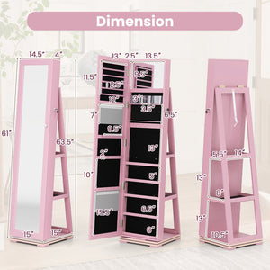 360° Rotatable 2-in-1 Lockable Jewelry Cabinet with Full-Length Mirror-Pink view 4