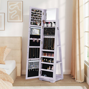 360° Rotatable 2-in-1 Lockable Jewelry Cabinet with Full-Length Mirror-Purple view 3