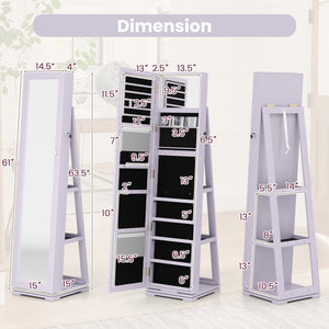 360° Rotatable 2-in-1 Lockable Jewelry Cabinet with Full-Length Mirror-Purple view 4