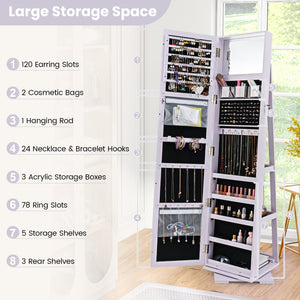 360° Rotatable 2-in-1 Lockable Jewelry Cabinet with Full-Length Mirror-Purple view 6