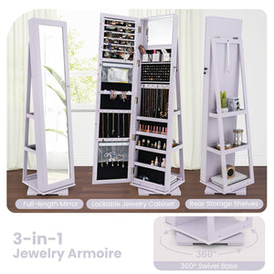 360° Rotatable 2-in-1 Lockable Jewelry Cabinet with Full-Length Mirror-Purple view 7