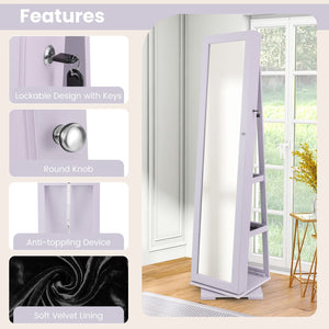 360° Rotatable 2-in-1 Lockable Jewelry Cabinet with Full-Length Mirror-Purple view 9