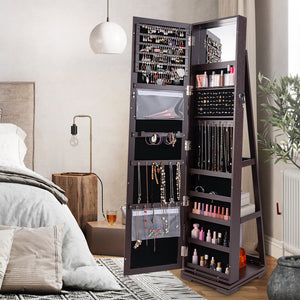 360° Rotatable 2-in-1 Lockable Jewelry Cabinet with Full-Length Mirror-Dark Brown view 3