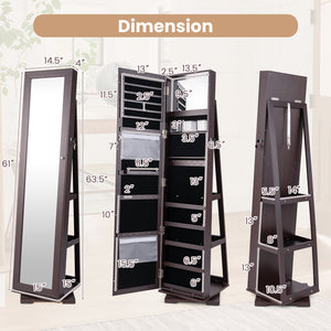 360° Rotatable 2-in-1 Lockable Jewelry Cabinet with Full-Length Mirror-Dark Brown view 4