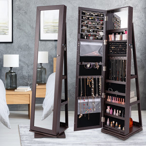360° Rotatable 2-in-1 Lockable Jewelry Cabinet with Full-Length Mirror-Dark Brown view 5