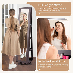 360° Rotatable 2-in-1 Lockable Jewelry Cabinet with Full-Length Mirror-Dark Brown view 8