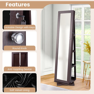360° Rotatable 2-in-1 Lockable Jewelry Cabinet with Full-Length Mirror-Dark Brown view 9