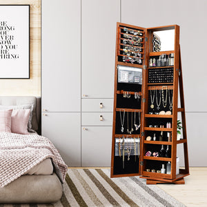 360° Rotatable Armoire 2-in-1 Lockable Mirrored Jewelry Cabinet-Brown view 3