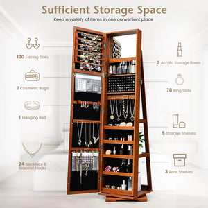 360° Rotatable Armoire 2-in-1 Lockable Mirrored Jewelry Cabinet-Brown view 7