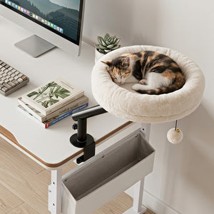 360° Rotating Cat Desk Bed for Indoor Cats with Removable Perch-White view 2