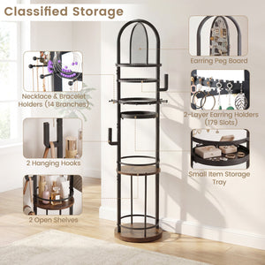 360° Rotating Floor Jewelry Storage Rack with 3 Shelves-Rustic Brown view 8