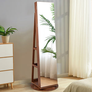 360° Rotating Mirrored Jewelry Cabinet Armoire 3 Color LED Modes Lockable-Dark Brown view 7