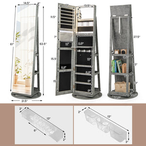 360° Rotating Mirrored Jewelry Cabinet Armoire 3 Color LED Modes Lockable-Green view 4