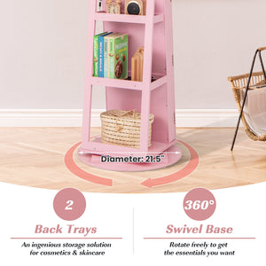 360° Rotating Mirrored Jewelry Cabinet Armoire 3 Color LED Modes Lockable-Pink view 9
