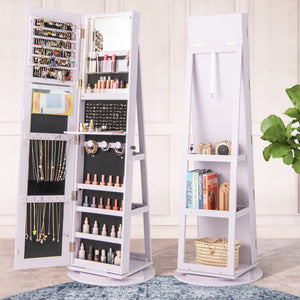 360° Rotating Mirrored Jewelry Cabinet Armoire 3 Color LED Modes Lockable-Purple view 3