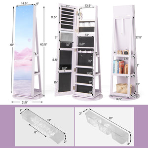 360° Rotating Mirrored Jewelry Cabinet Armoire 3 Color LED Modes Lockable-Purple view 4