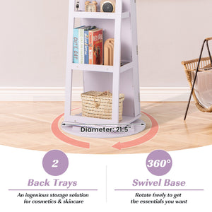 360° Rotating Mirrored Jewelry Cabinet Armoire 3 Color LED Modes Lockable-Purple view 9
