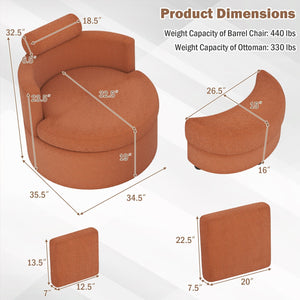 360° Swivel Accent Chair with Half Moon Storage Ottoman-Light Brown view 4