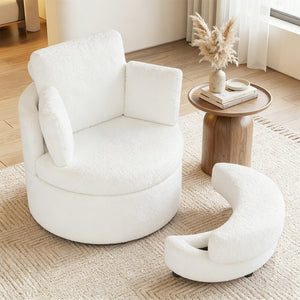360° Swivel Accent Chair with Half Moon Storage Ottoman-White view 2
