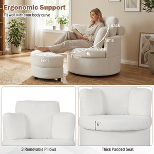 360° Swivel Accent Chair with Half Moon Storage Ottoman-White view 7