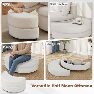 360° Swivel Accent Chair with Half Moon Storage Ottoman-White view 8