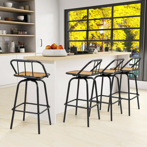 360° Swivel Bar Stool Set of 2 with Footrest and Backrest-Balck & Natural view 5