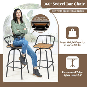 360° Swivel Bar Stool Set of 2 with Footrest and Backrest-Balck & Natural view 7